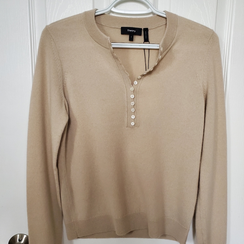 Theory Women's Beige Button-Neck Sweater